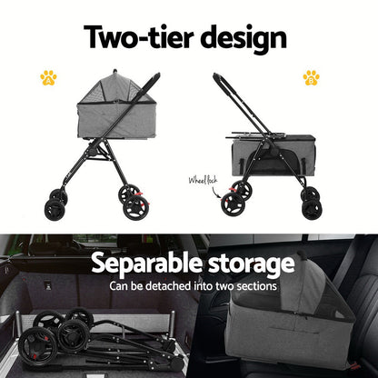 Foldable 2 Tier Pet Stroller